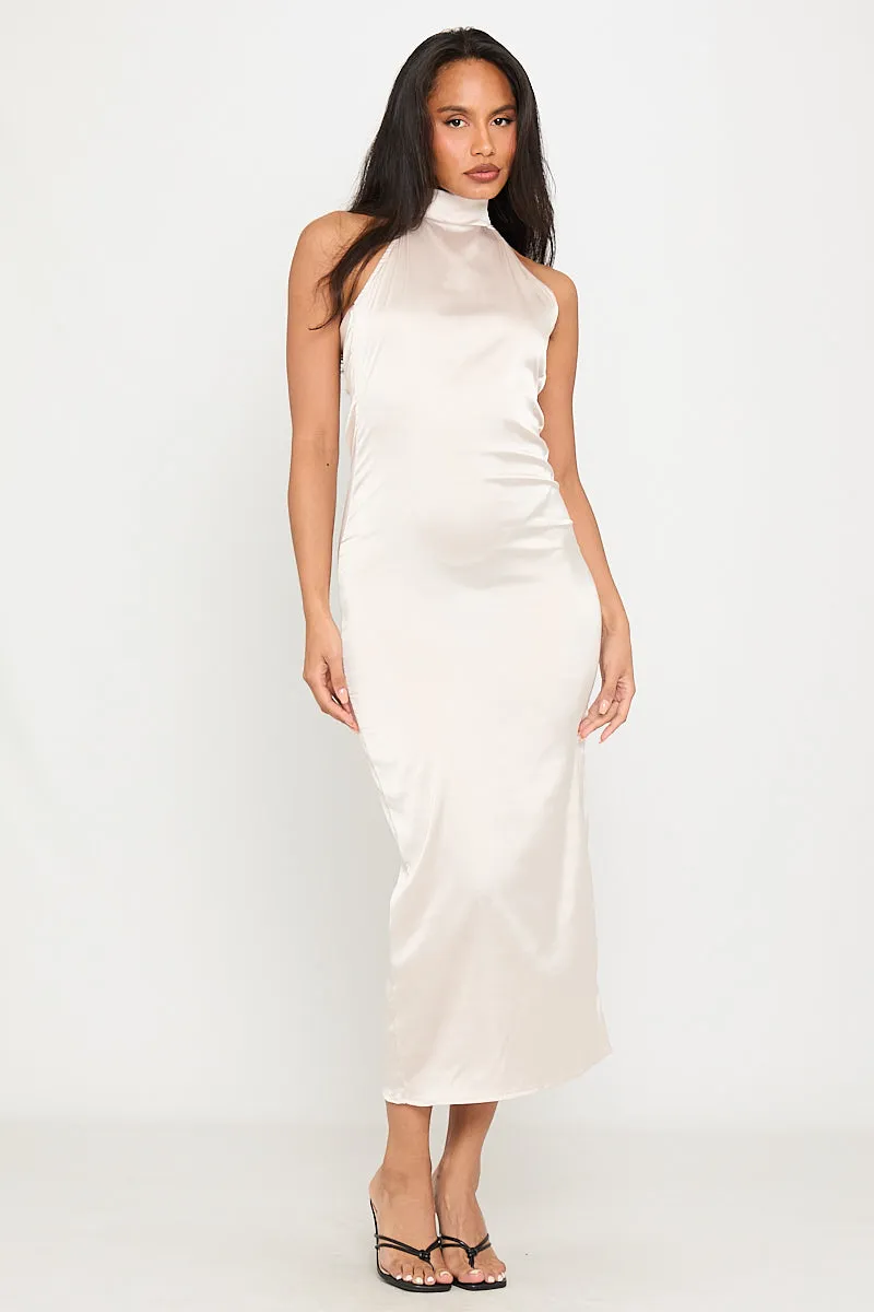 Champagne Satin High Neck Open Back Maxi Dress sold by Nothingbutstyle product image thumbnail 2