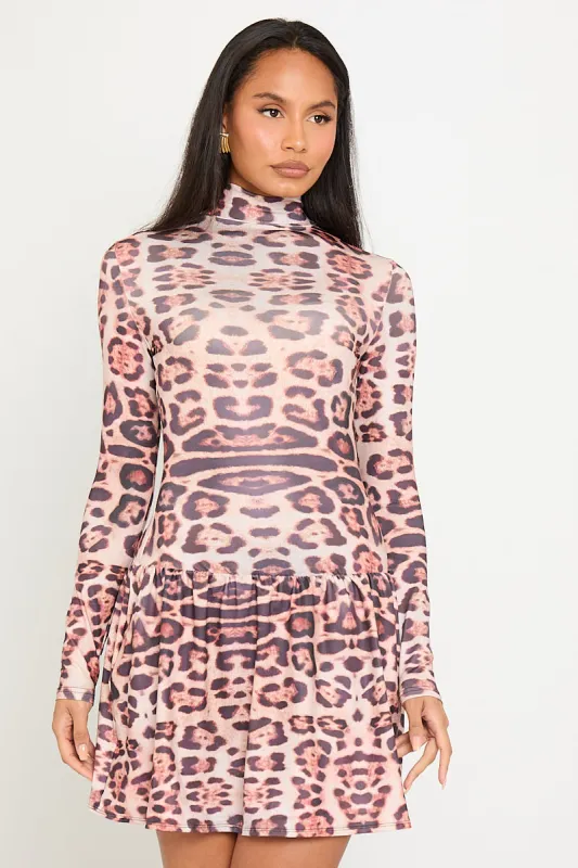 Leopard Print High Neck Long Sleeve Mini Dress sold by Nothingbutstyle