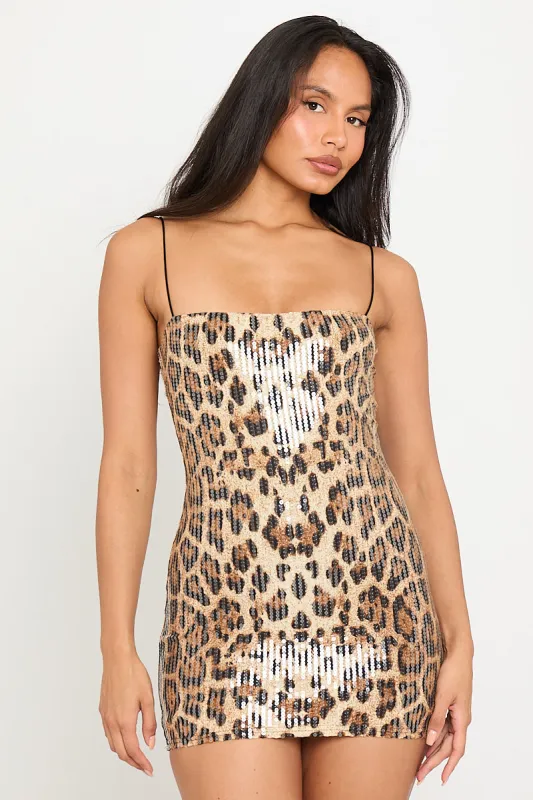 Leopard Print Sequin Detail Strappy Mini Dress sold by Nothingbutstyle