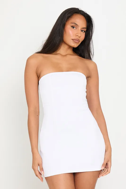 White Structured Strapless Bandeau Mini Dress sold by Nothingbutstyle