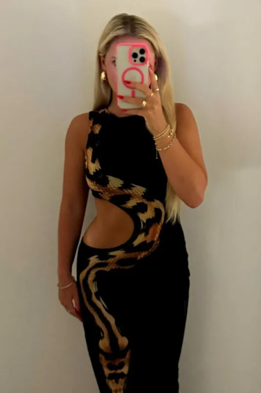 Black Snake Print Cut Out Detail Maxi Dress sold by Nothingbutstyle
