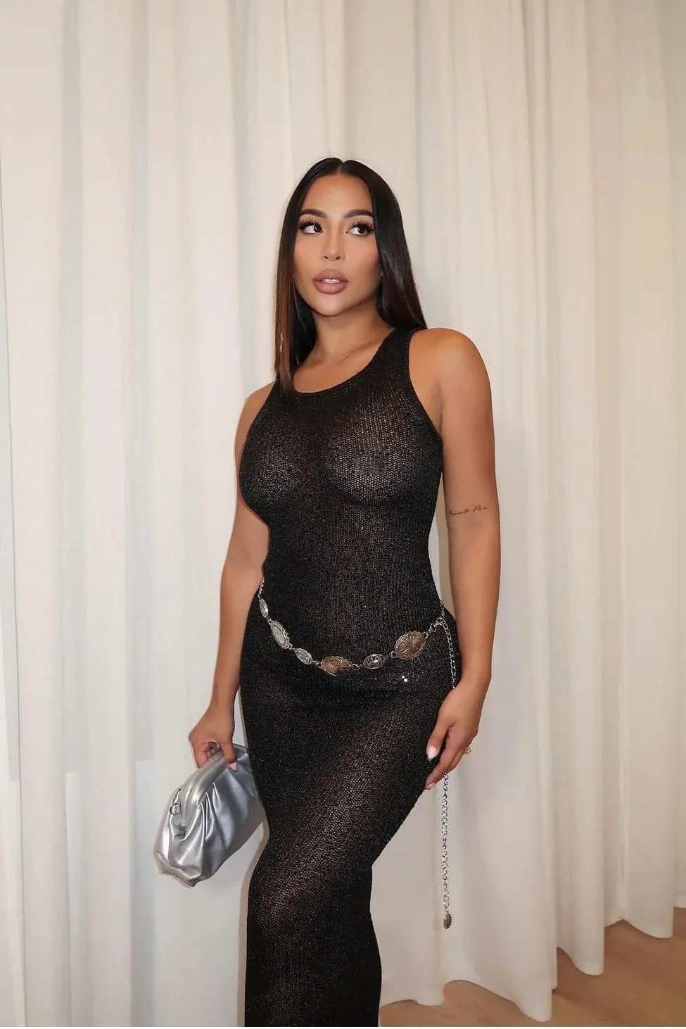 Black Sheer Sequin Detail Sleeveless Maxi Dress sold by Nothingbutstyle