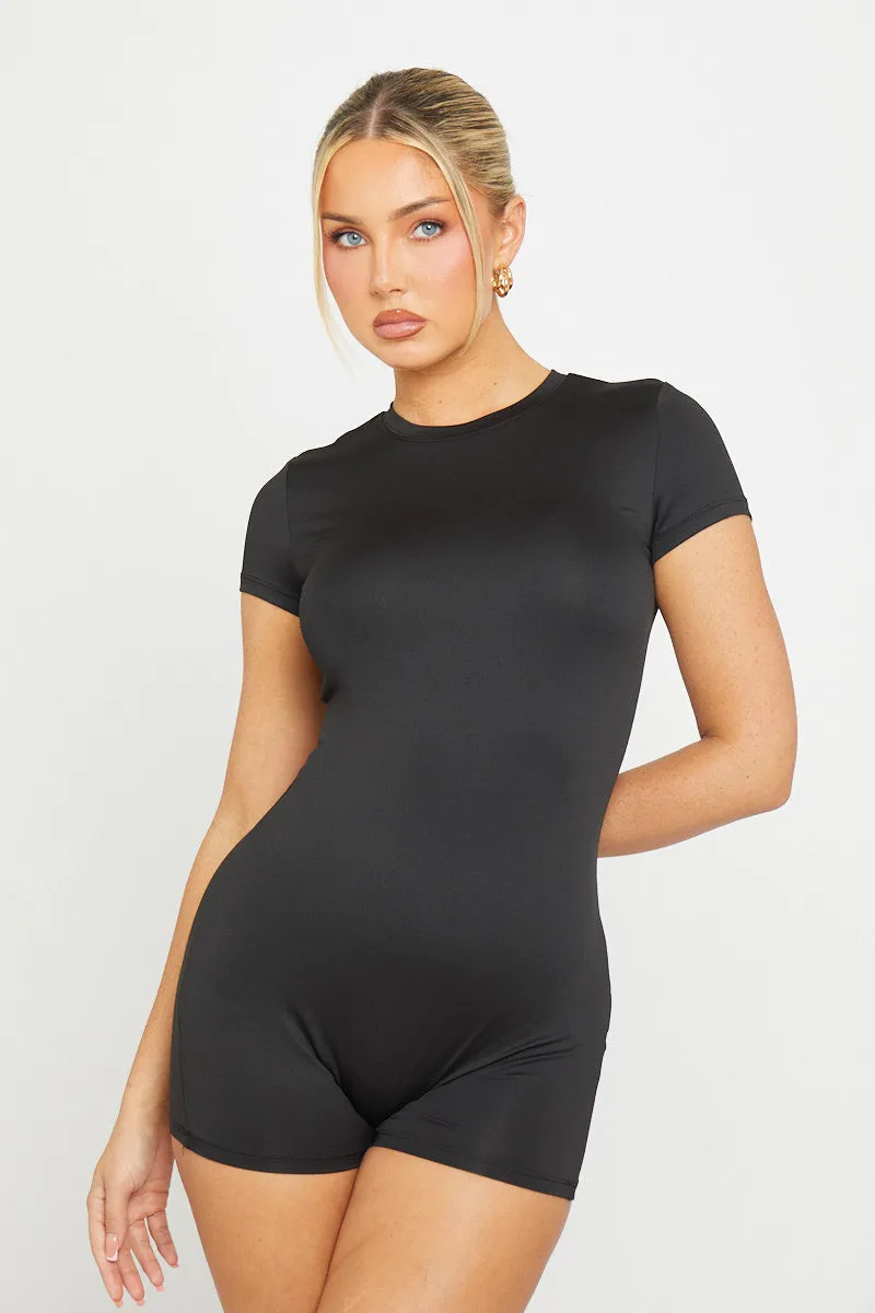 Black Seamless Short Sleeve Playsuit sold by Nothingbutstyle product image thumbnail 2