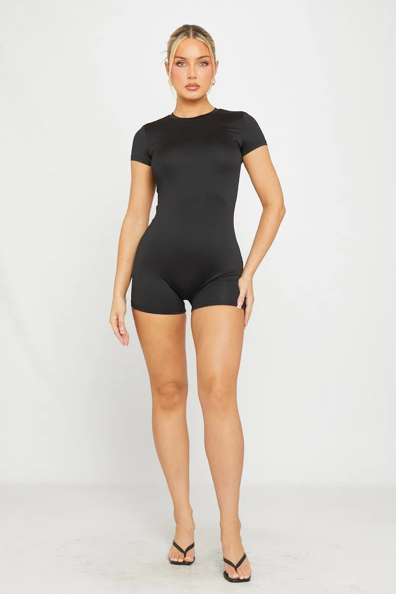 Black Seamless Short Sleeve Playsuit sold by Nothingbutstyle product image thumbnail 4