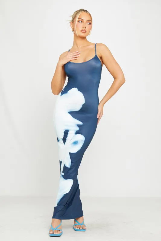 Blue Floral Print Strappy Bodycon Maxi Dress sold by Nothingbutstyle