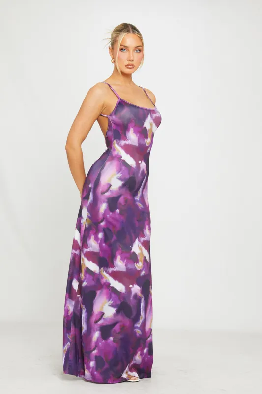 Purple Floral Print Strappy Backless Maxi Dress sold by Nothingbutstyle