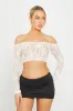 White Sheer Lace Off Shoulder Long Sleeve Crop Top sold by Nothingbutstyle