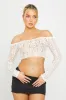 White Sheer Lace Off Shoulder Long Sleeve Crop Top sold by Nothingbutstyle