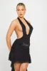 Black Sheer Mesh Plunge Halter Ruffle Mini Dress sold by Nothingbutstyle