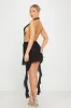 Black Sheer Mesh Plunge Halter Ruffle Mini Dress sold by Nothingbutstyle