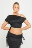 Black One Shoulder Ruched Crop Top & Fold Over Maxi Skirt sold by Nothingbutstyle