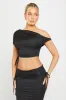 Black One Shoulder Ruched Crop Top & Fold Over Maxi Skirt sold by Nothingbutstyle