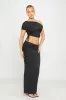 Black One Shoulder Ruched Crop Top & Fold Over Maxi Skirt sold by Nothingbutstyle