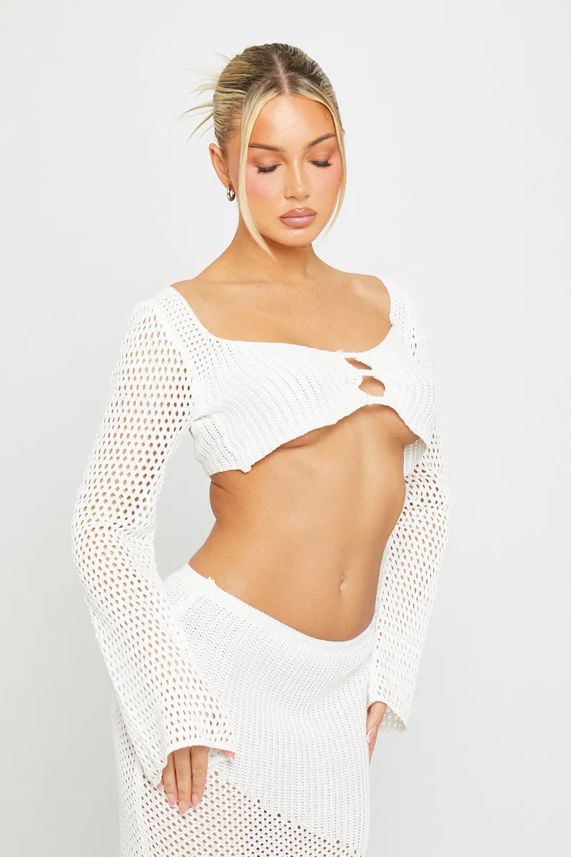White Crochet Semi Sheer Cut Out Top & Maxi Skirt sold by Nothingbutstyle product image thumbnail 3