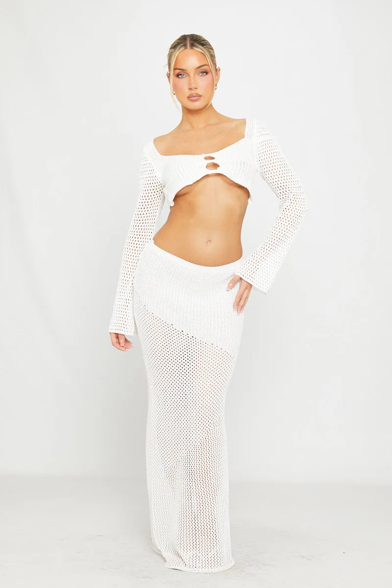 White Crochet Semi Sheer Cut Out Top & Maxi Skirt sold by Nothingbutstyle