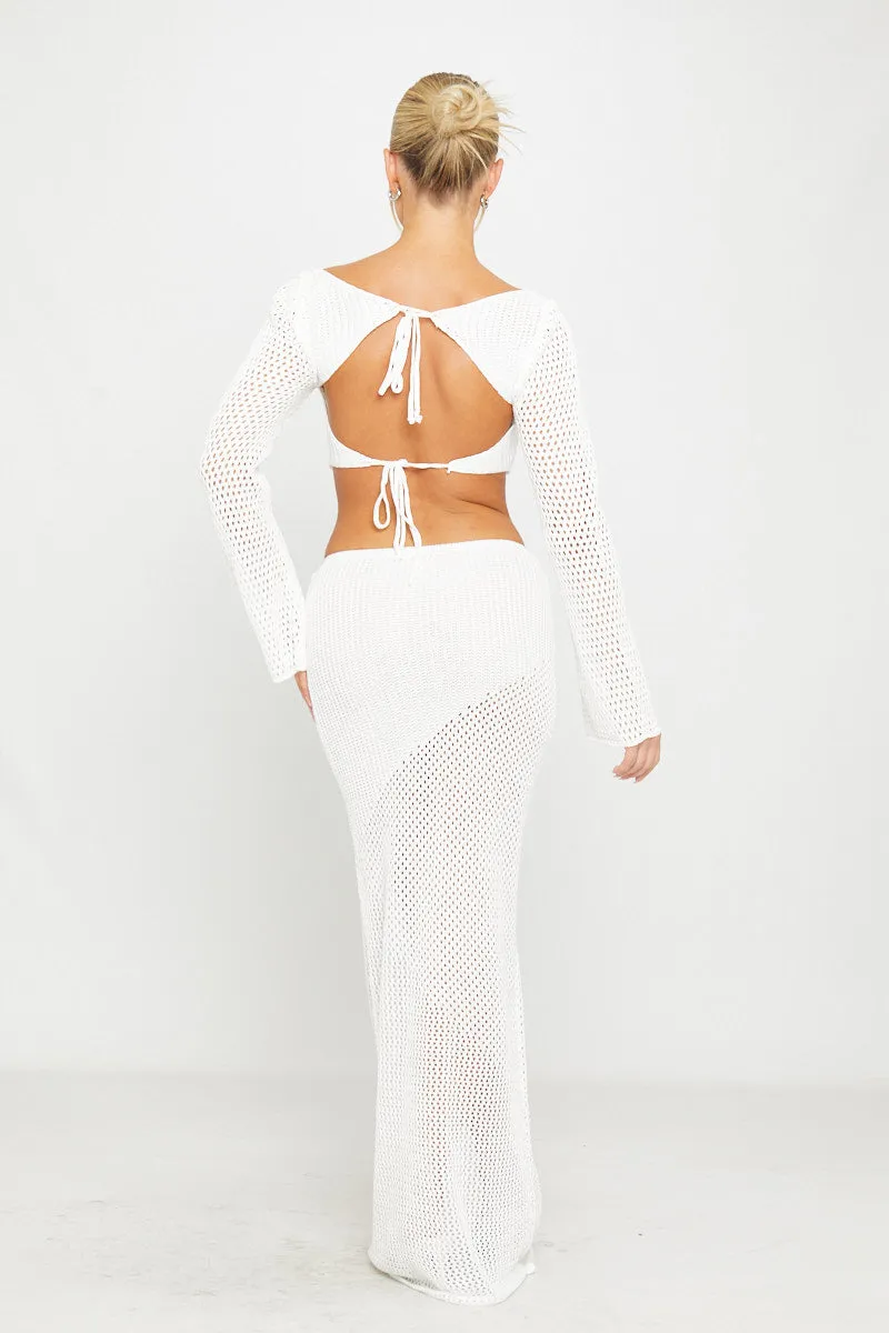 White Crochet Semi Sheer Cut Out Top & Maxi Skirt sold by Nothingbutstyle product image thumbnail 4