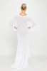 White Plunge Mesh Ruffle Ruched Cut Out Maxi Dress sold by Nothingbutstyle