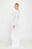 White Plunge Mesh Ruffle Ruched Cut Out Maxi Dress sold by Nothingbutstyle