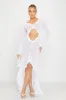 White Plunge Mesh Ruffle Ruched Cut Out Maxi Dress sold by Nothingbutstyle