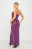 Purple Mesh Cut Out Frill Ruched Maxi Dress sold by Nothingbutstyle