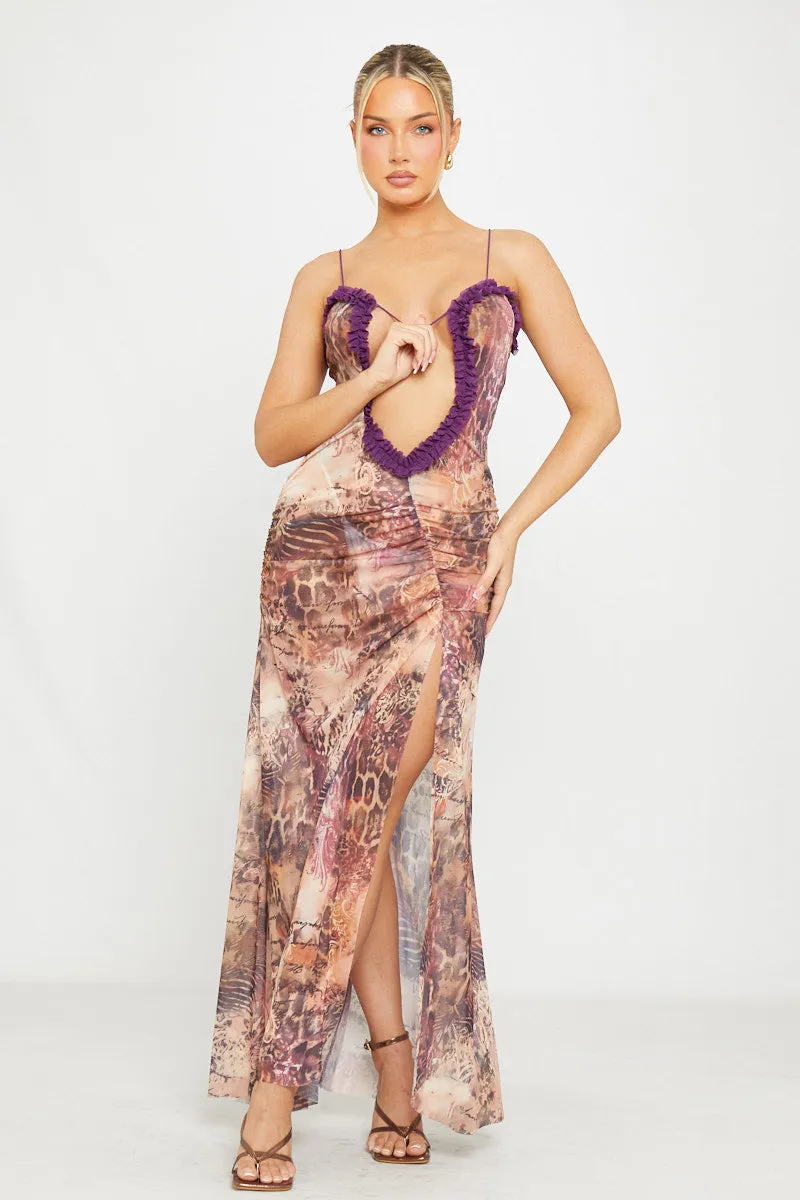 Leopard Print Mesh Cut Out Frill Ruched Maxi Dress sold by Nothingbutstyle product image thumbnail 4