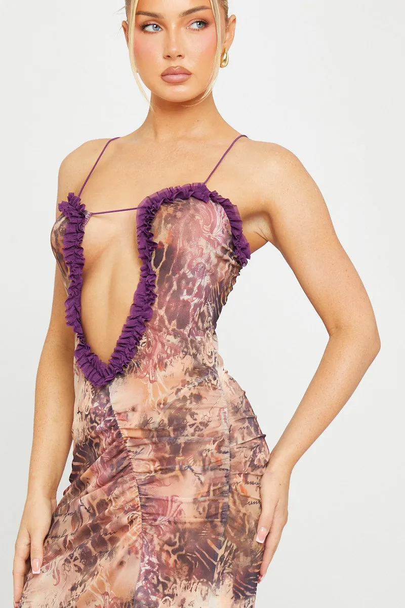 Leopard Print Mesh Cut Out Frill Ruched Maxi Dress sold by Nothingbutstyle product image thumbnail 2