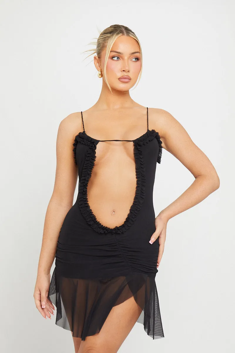 Black Mesh Cut Out Frill Detail Mini Dress sold by Nothingbutstyle product image thumbnail 2