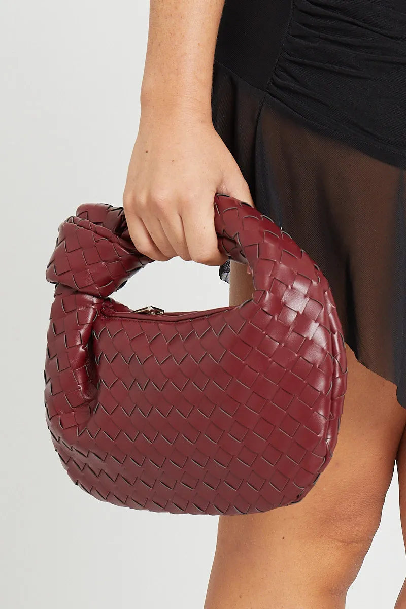 Wine Faux Leather Woven Knot Top Handle Mini Bag sold by Nothingbutstyle