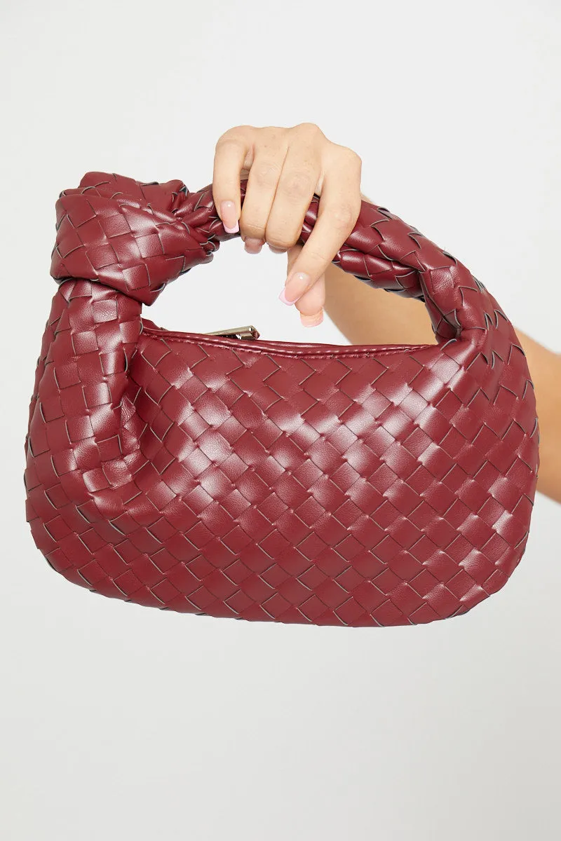 Wine Faux Leather Woven Knot Top Handle Mini Bag sold by Nothingbutstyle product image thumbnail 3