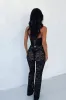 Black Lace Corset Tie Front Halter Neck Jumpsuit sold by Nothingbutstyle