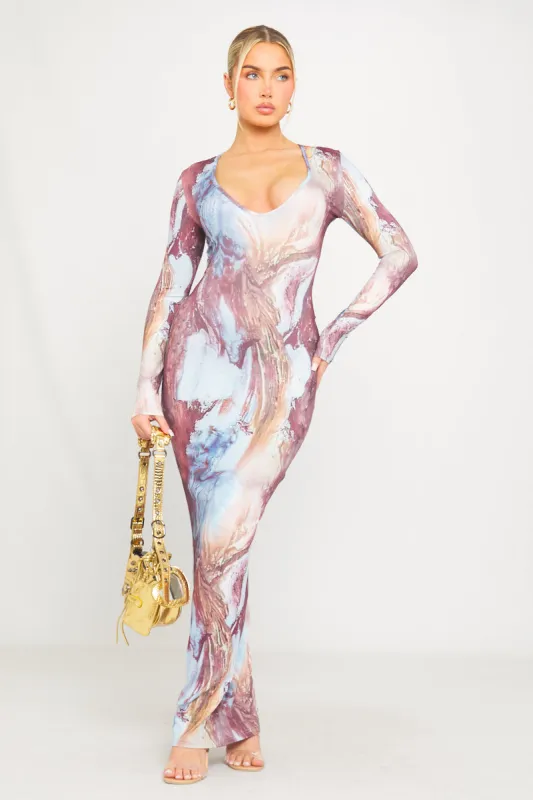 Multi Printed Plunge Tie Back Long Sleeve Maxi Dress sold by Nothingbutstyle