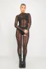 Black Sheer Mesh Seam Detail Long Sleeve Jumpsuit sold by Nothingbutstyle