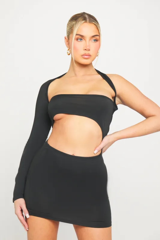 Black Cut Out One Sleeve Bodycon Mini Dress sold by Nothingbutstyle