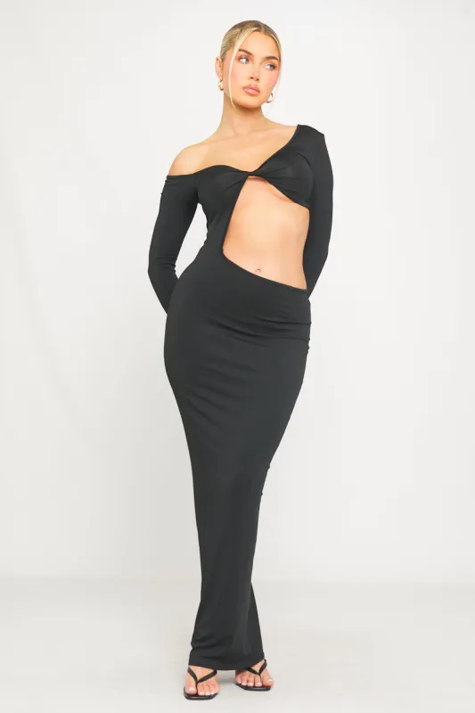 Black Cut Out Twist Front Long Sleeve Maxi Dress sold by Nothingbutstyle