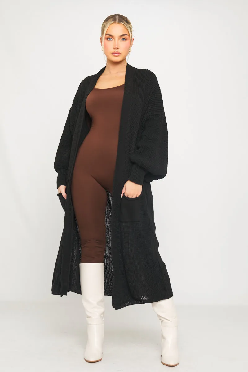 Black Knitted Balloon Sleeve Long Cardigan sold by Nothingbutstyle