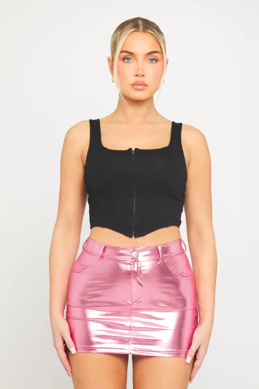 Black Structured Hook Detail Corset Crop Top sold by Nothingbutstyle