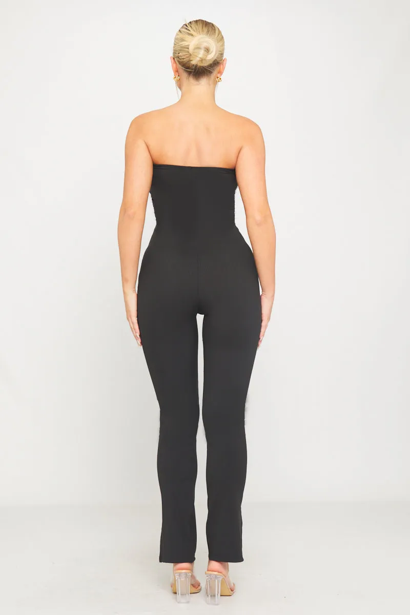 Black Ribbed Bandeau Split Flared Hem Jumpsuit sold by Nothingbutstyle product image thumbnail 4