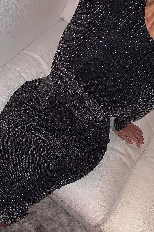 Black Sparkly Lurex Long Sleeve Bodycon Midi Dress sold by Nothingbutstyle product image thumbnail 5
