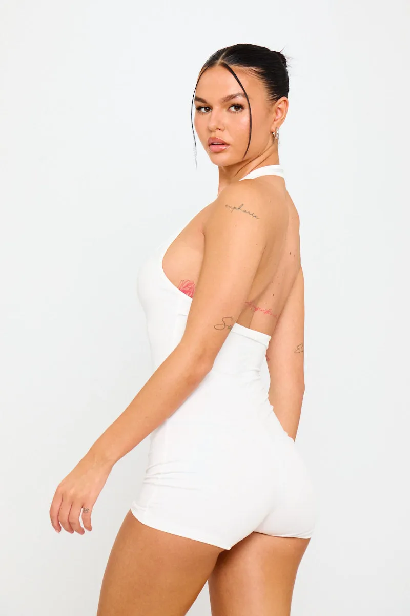White Plunge Halterneck Backless Playsuit sold by Nothingbutstyle product image thumbnail 4