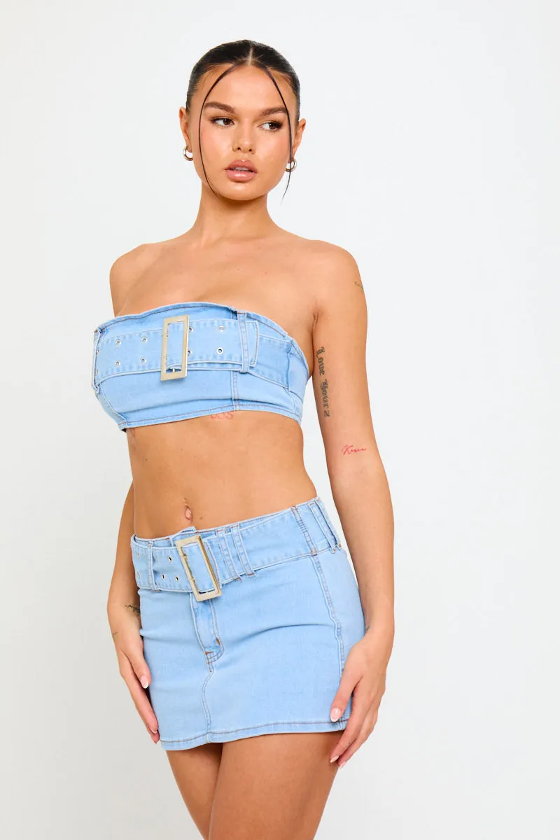 Light Blue Denim Buckle Tube Top & Low Rise Mini Skirt sold by Nothingbutstyle product image thumbnail 3