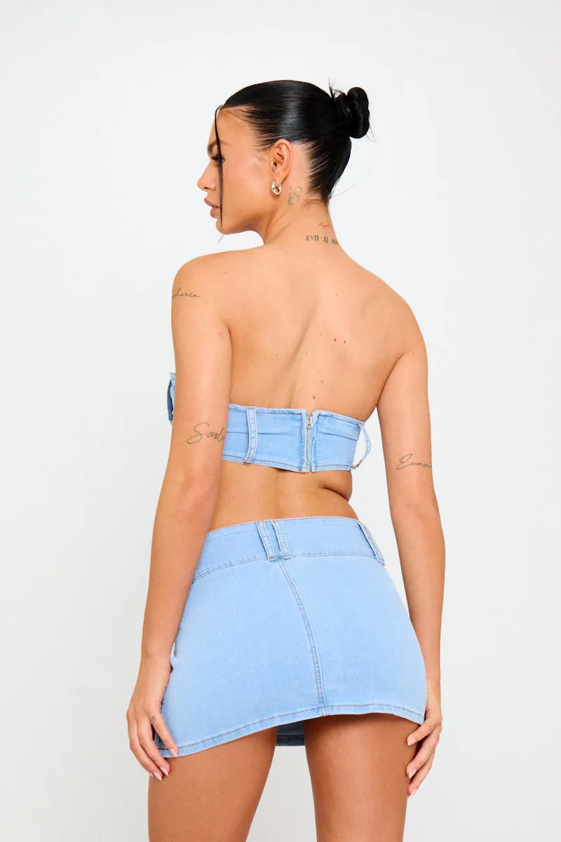 Light Blue Denim Buckle Tube Top & Low Rise Mini Skirt sold by Nothingbutstyle product image thumbnail 4