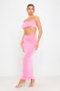 Pink Slinky Ruched Spaghetti Crop Top & Midi Skirt Co-Ord sold by Nothingbutstyle