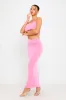 Pink Slinky Ruched Spaghetti Crop Top & Midi Skirt Co-Ord sold by Nothingbutstyle