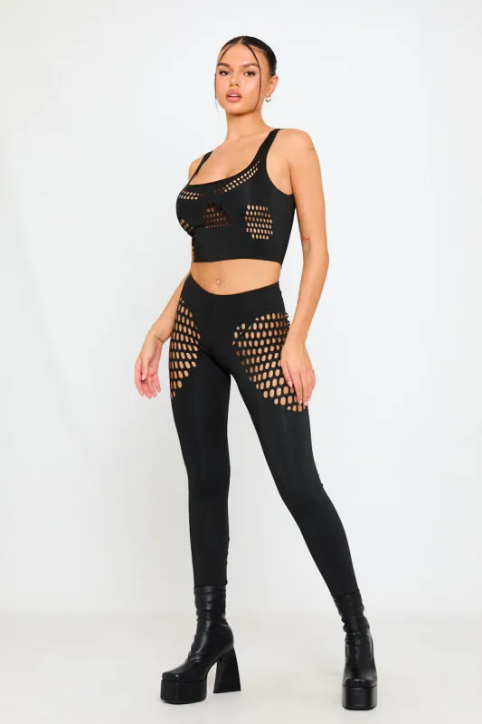 Black Cut Out Sleeveless Crop Top & Leggings Co-Ord sold by Nothingbutstyle