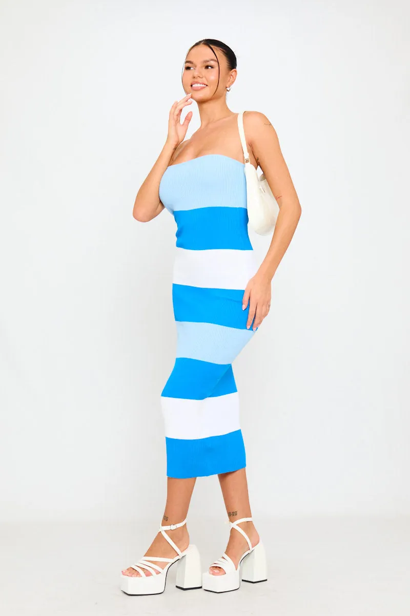 Blue Contrast Knit Bandeau Tube Bodycon Midi Dress sold by Nothingbutstyle product image thumbnail 2