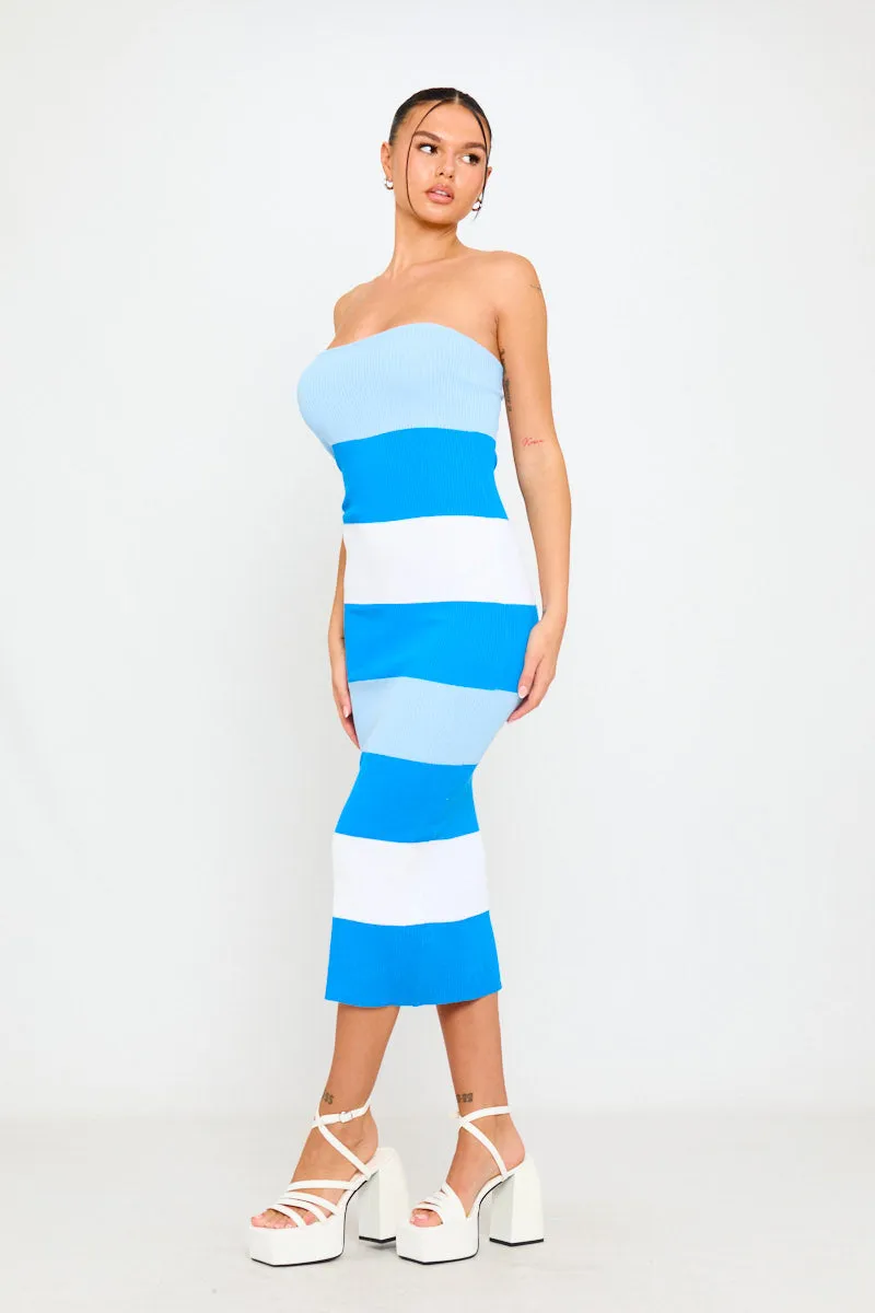Blue Contrast Knit Bandeau Tube Bodycon Midi Dress sold by Nothingbutstyle product image thumbnail 3