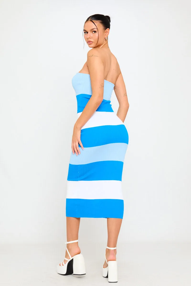 Blue Contrast Knit Bandeau Tube Bodycon Midi Dress sold by Nothingbutstyle product image thumbnail 4