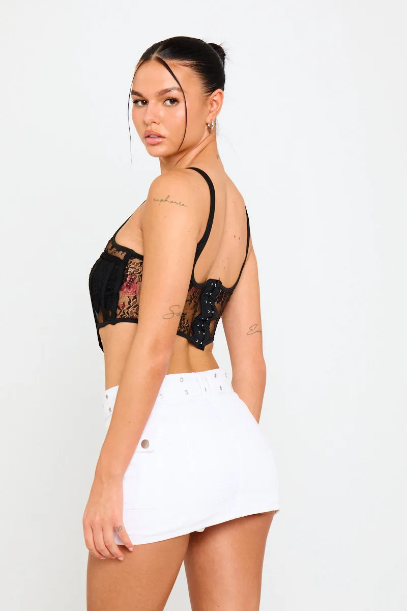 Black Sheer Mesh Lace Detail Corset Crop Top sold by Nothingbutstyle product image thumbnail 4