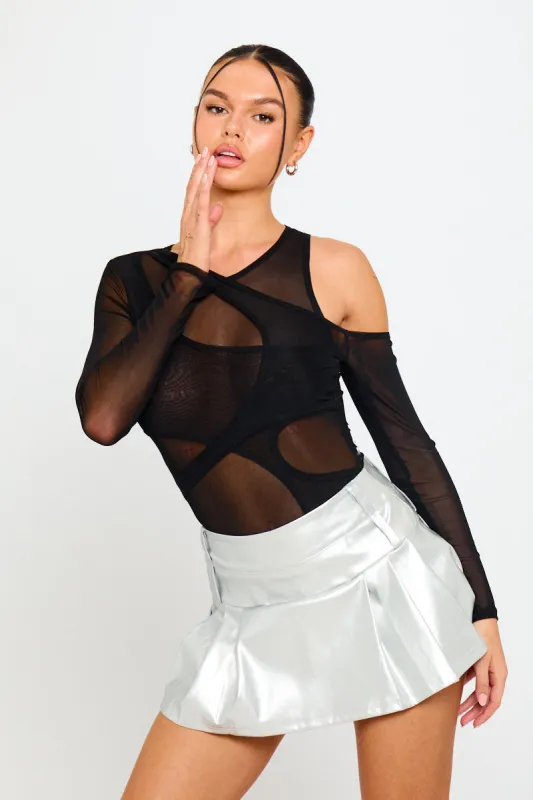 Silver Metallic Pleated Detail High Waist Mini Skirt sold by Nothingbutstyle