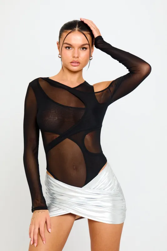 Silver Metallic Ruched Twist Front Mini Skirt sold by Nothingbutstyle